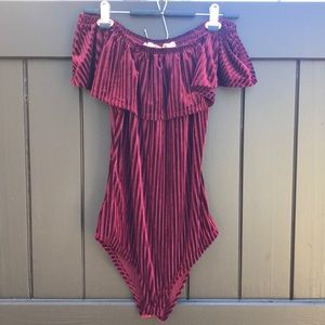 Velvet striped off the shoulder one piece